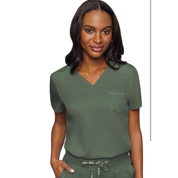 Med Couture Pants - MedCouture Touch Olive Green Scrub Top Modern Workwear Soft Stretch Small